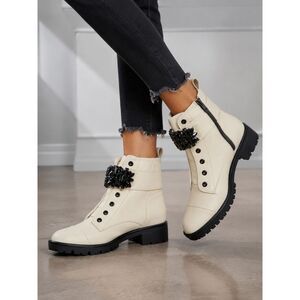 Karl Lagerfeld Women's Pippa Lug Sole Combat Boot Black Rhinestones Size 6